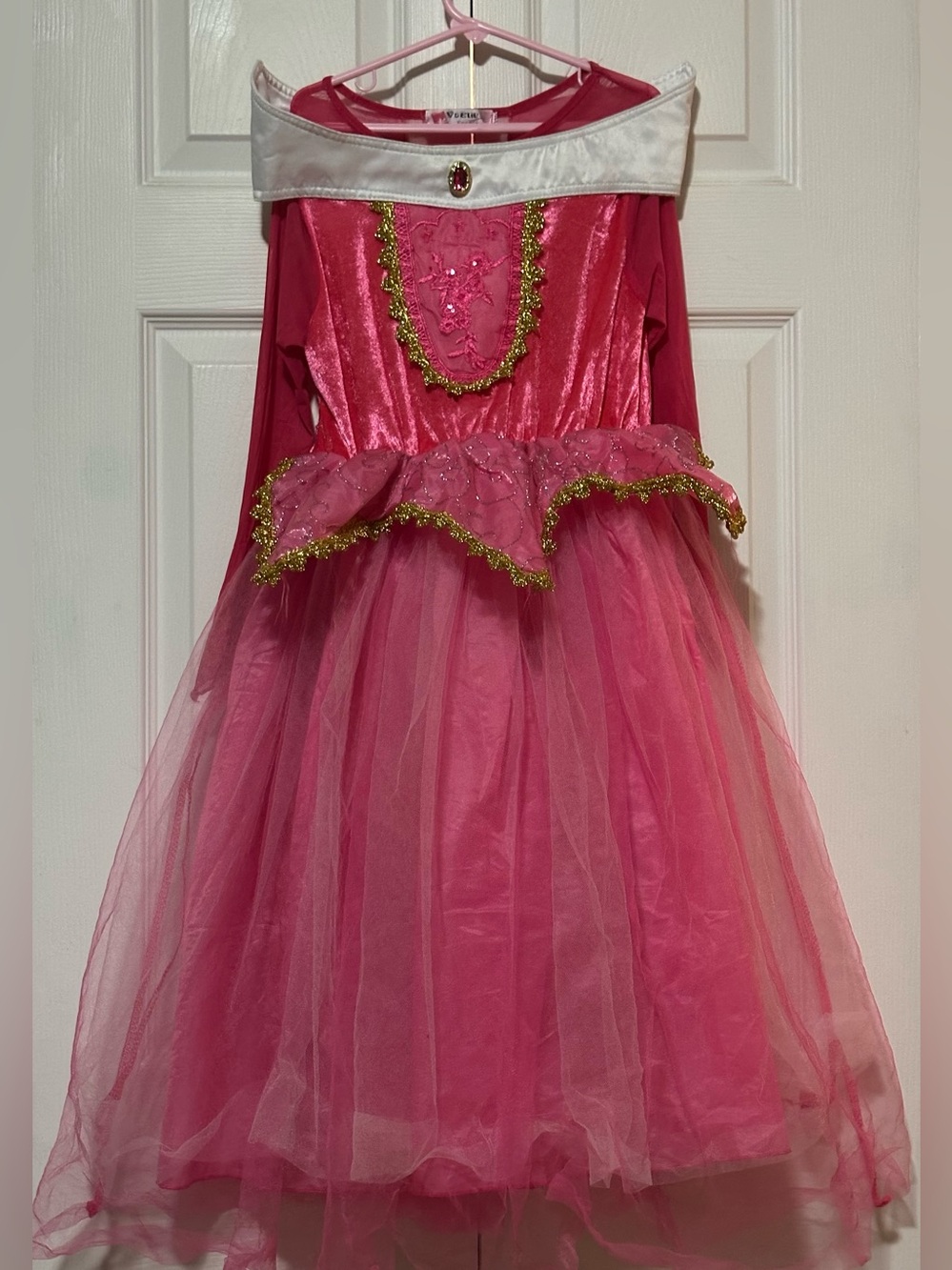 VAUGE FASHION Pink Velvet Gold Costume Sleeping Beauty Princess Dress Sz 9-10